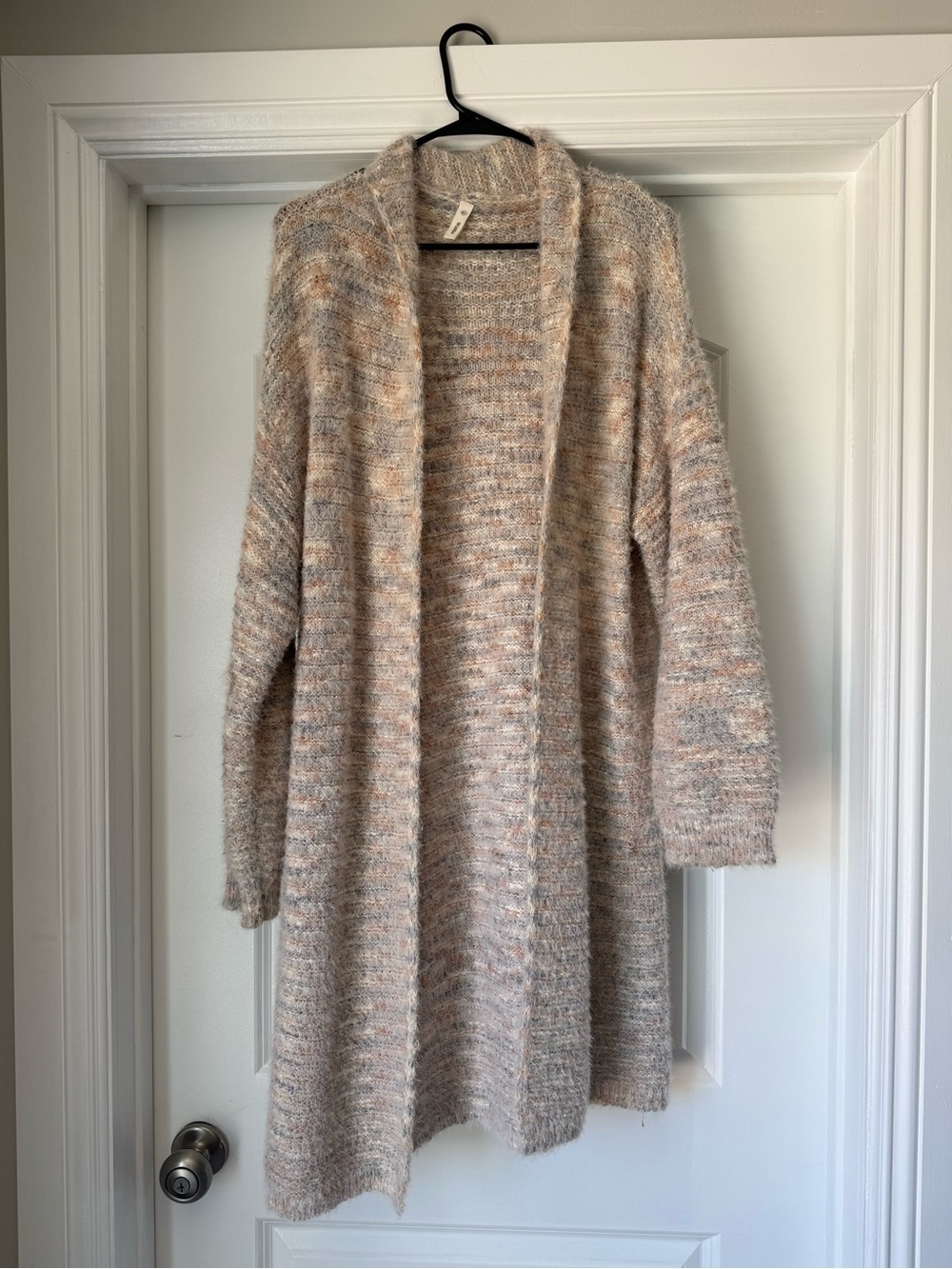 Wishlist Heathered Cream and Tan Open-Front Long Cardigan